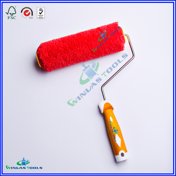 Red acrylic paint roller refill with handle